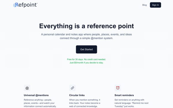 Screenshot of the RefPoint home page