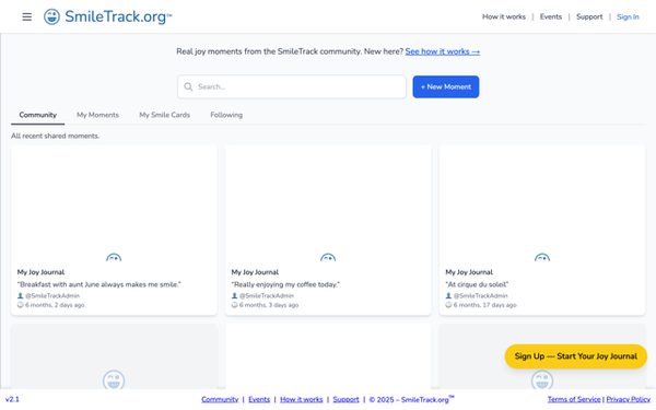 Screenshot of the SmileTrack home page