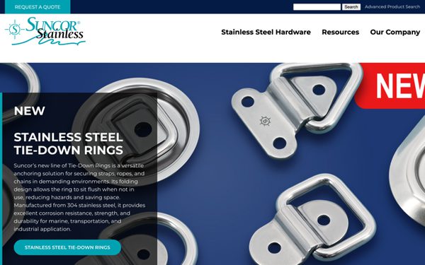 Screenshot of the Suncor Stainless home page